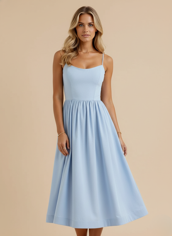 Women's Spaghetti Strap Midi Dress with Wrap-Style Skirt