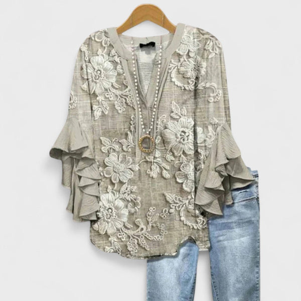 Blusa bohemia floral de mujer con mangas con volantes en capas