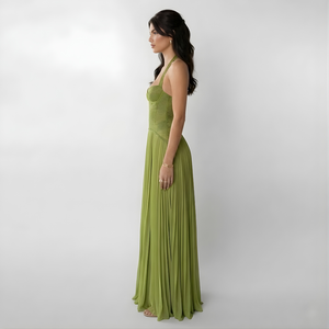 Women’s Elegant Pleated Flow Halter Neck Maxi Dress