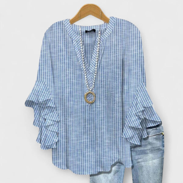 Women’s Floral Ruffle Sleeve V-Neck Blouse