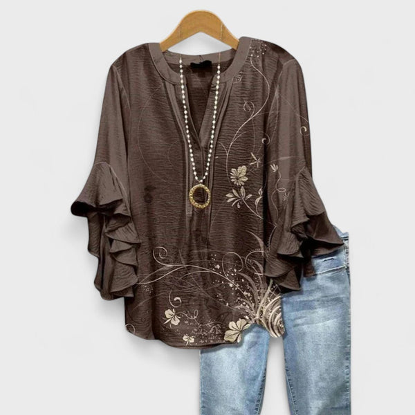 Blusa bohemia floral de mujer con mangas con volantes en capas