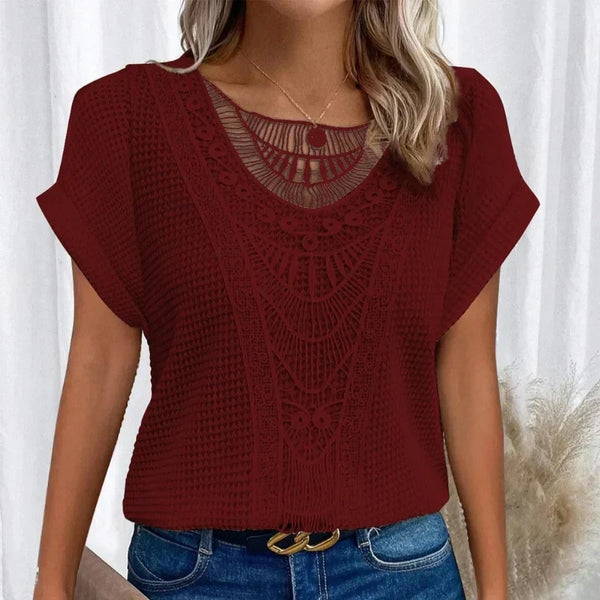 Women’s Crochet Detail Short Sleeve Casual Knit Top