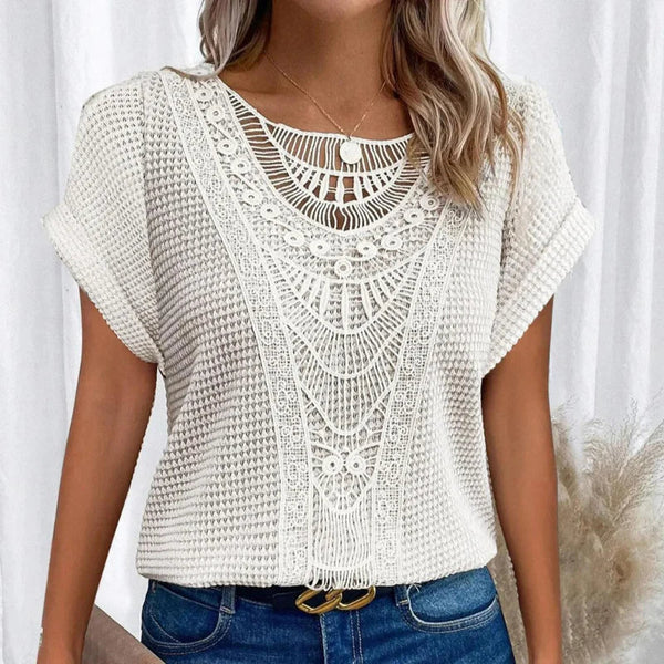 Women’s Crochet Detail Short Sleeve Casual Knit Top