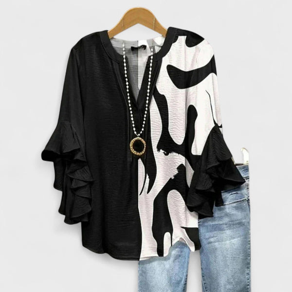 Women’s Floral Ruffle Sleeve V-Neck Blouse