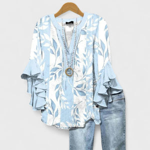 Women’s Floral Ruffle Sleeve V-Neck Blouse