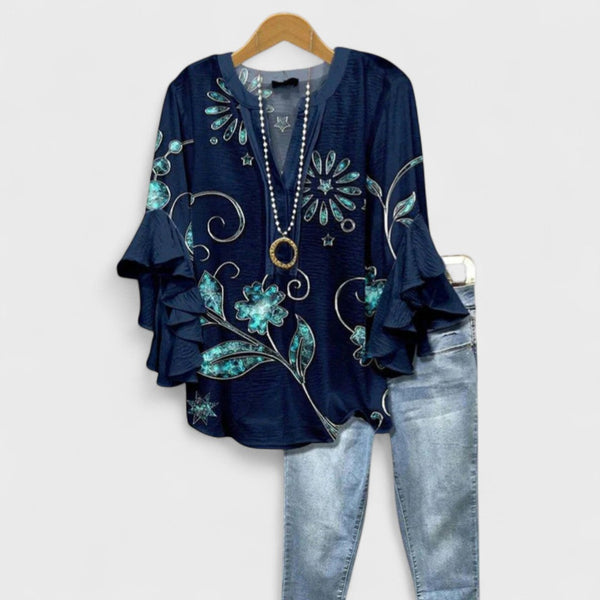 Blusa bohemia floral de mujer con mangas con volantes en capas