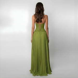 Women’s Elegant Pleated Flow Halter Neck Maxi Dress