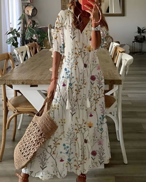 Women's Bohemian Printed Maxi Dress with Flowing Silhouette