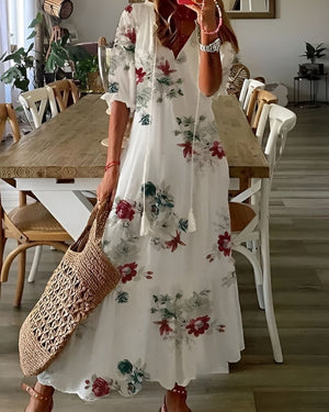Women's Bohemian Printed Maxi Dress with Flowing Silhouette