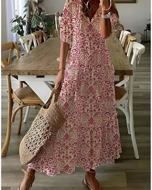 Women's Bohemian Printed Maxi Dress with Flowing Silhouette