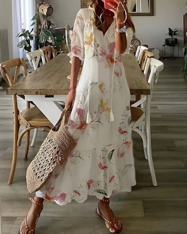 Women's Bohemian Printed Maxi Dress with Flowing Silhouette