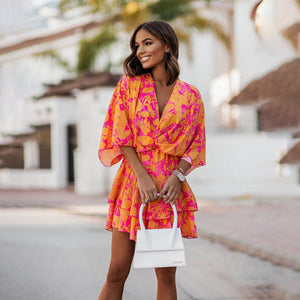 Women's Bohemian Floral Wrap Mini Dress