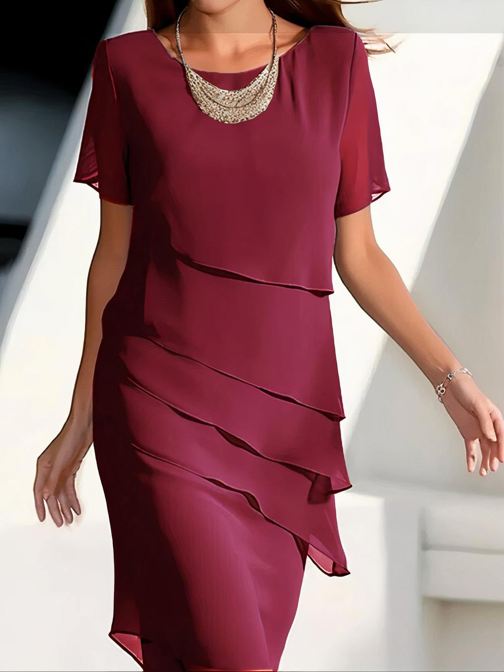Vestido midi elegante de gasa fluida para mujer - ropa formal plisada