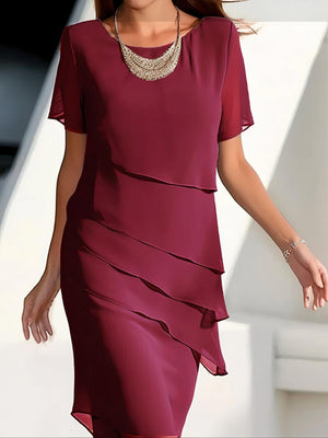 Elegant Flowing Chiffon Midi Dress for Women - Pleated Formal Wear