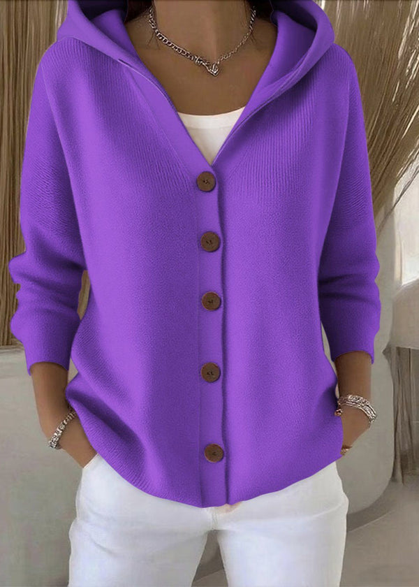 Women's Hooded Button Casual Knit Cardigan