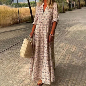 Women's Bohemian Printed Maxi Dress with Flowing Tiered Silhouette