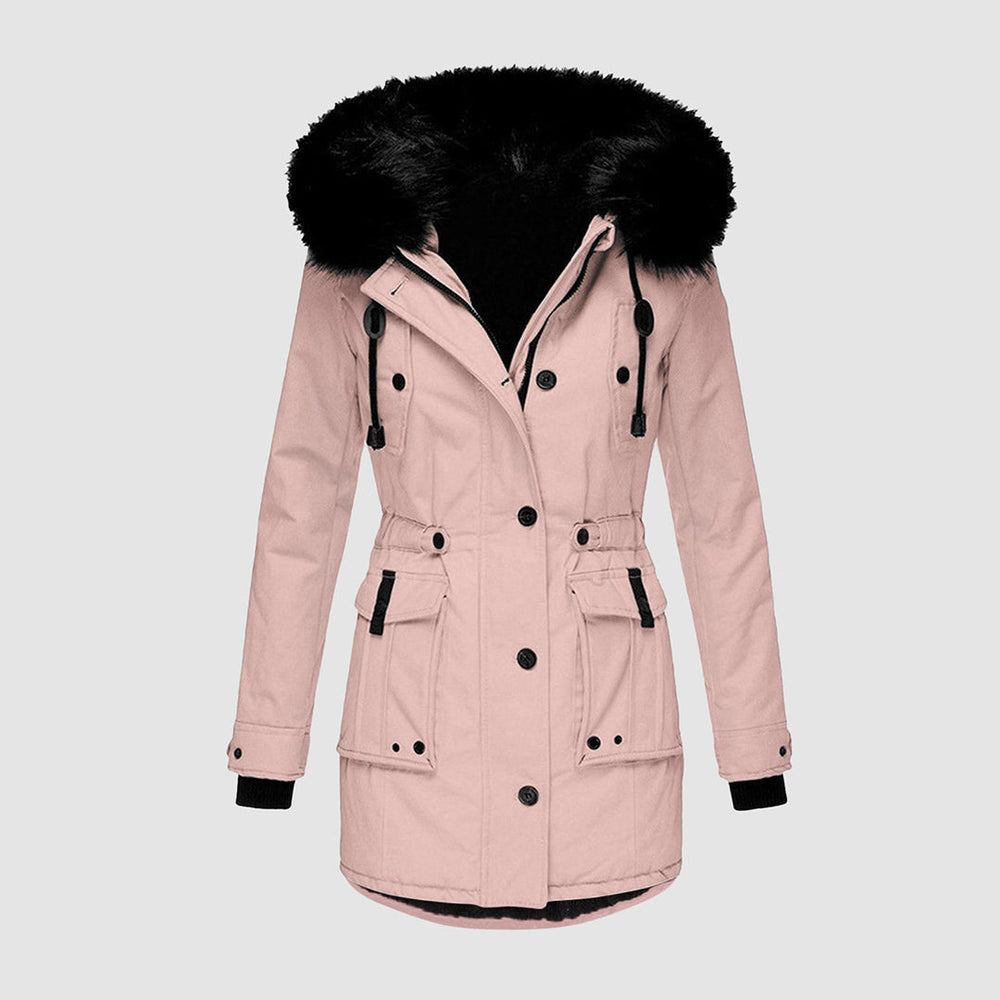 Parka de invierno para mujer con capucha de piel sintética
