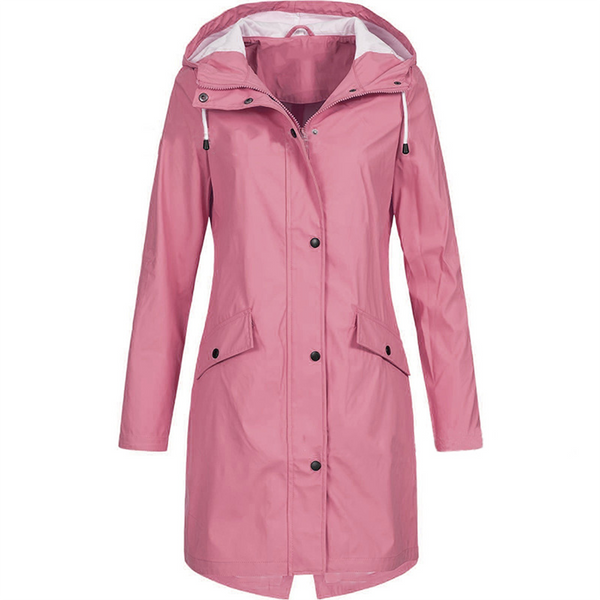 Hooded Rain Jacket Waterproof Casual Longline for Women