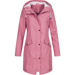 Hooded Rain Jacket Waterproof Casual Longline for Women