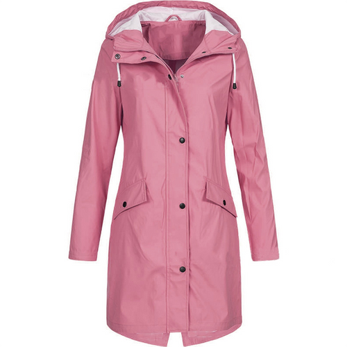 Hooded Rain Jacket Waterproof Casual Longline for Women