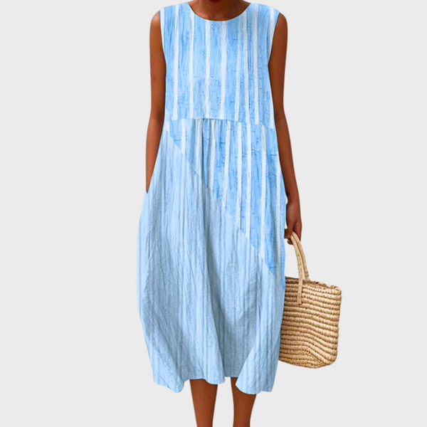 Women's Sleeveless Patchwork Midi Dress with Pockets