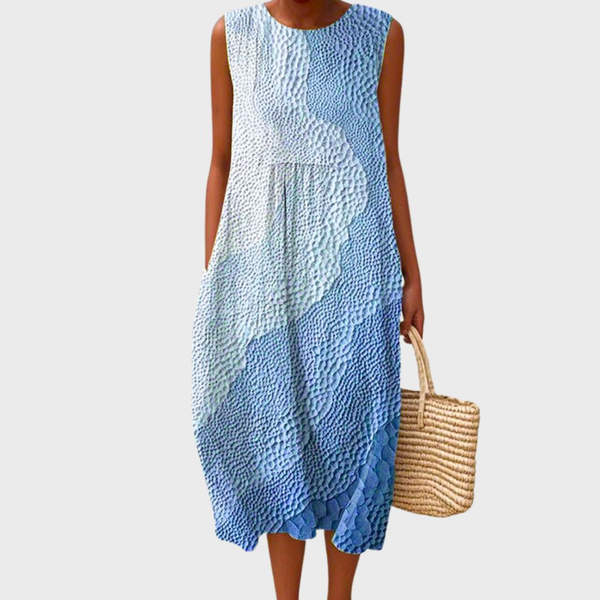 Women's Sleeveless Patchwork Midi Dress with Pockets