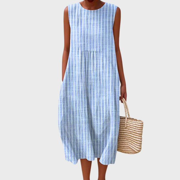 Women's Sleeveless Patchwork Midi Dress with Pockets