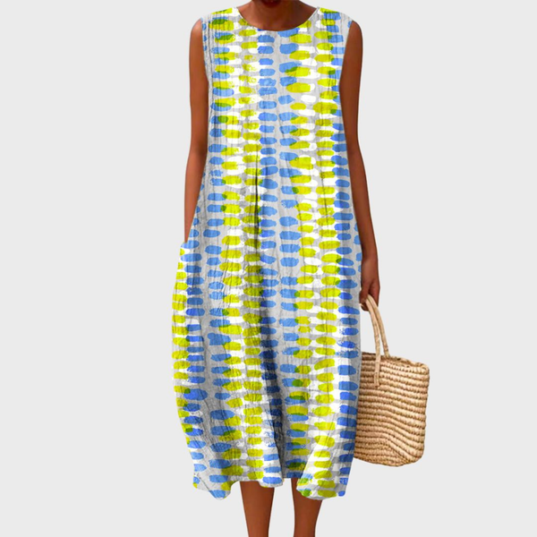 Women's Sleeveless Patchwork Midi Dress with Pockets