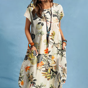 Vestido midi de verano para mujer con estampado floral y bolsillos