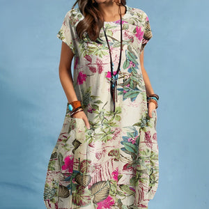 Vestido midi de verano para mujer con estampado floral y bolsillos