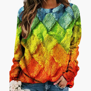 Women's Colorful Diamond Pattern Knit Pullover Sweater