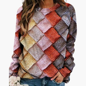Women's Colorful Diamond Pattern Knit Pullover Sweater