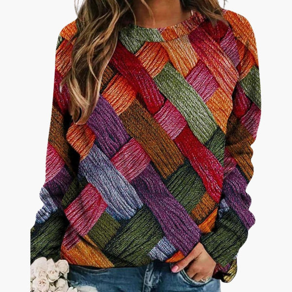 Women's Colorful Diamond Pattern Knit Pullover Sweater