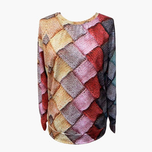 Women's Colorful Diamond Pattern Knit Pullover Sweater