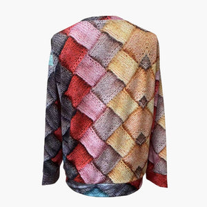 Women's Colorful Diamond Pattern Knit Pullover Sweater