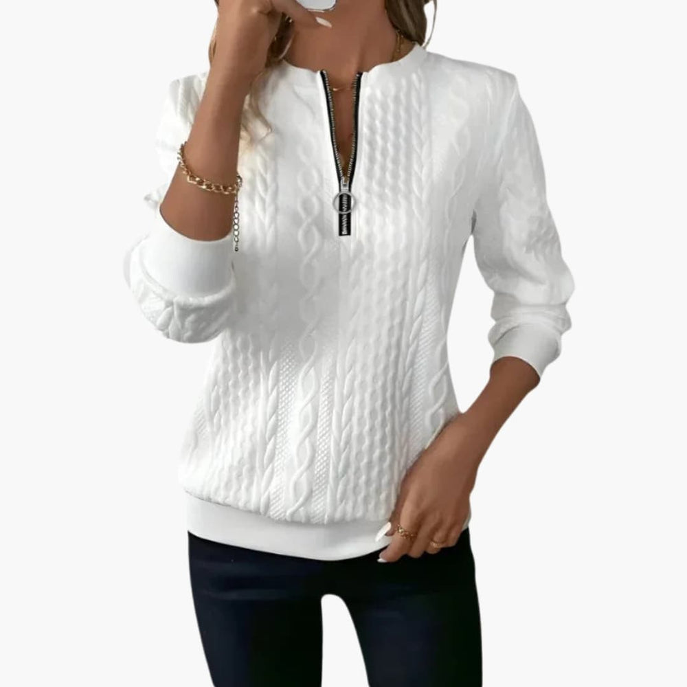 Suéter de punto trenzado para mujer con cuello con cremallera