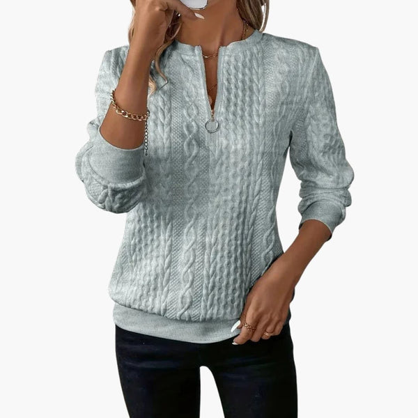 Women's Cable Knit Sweater with Zip Collar