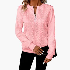 Women's Cable Knit Sweater with Zip Collar
