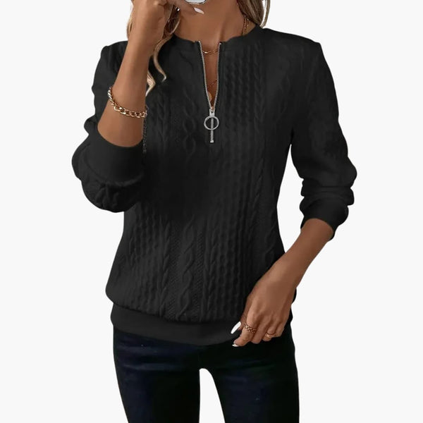 Women's Cable Knit Sweater with Zip Collar