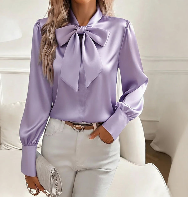 Blusa elegante con lazo y manga larga para mujer