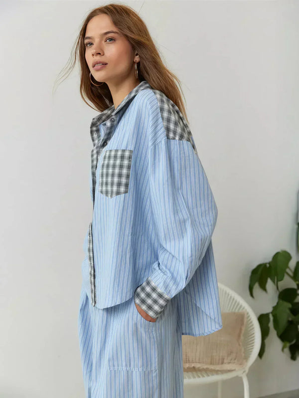 Conjunto de pijama a cuadros relajado para mujer