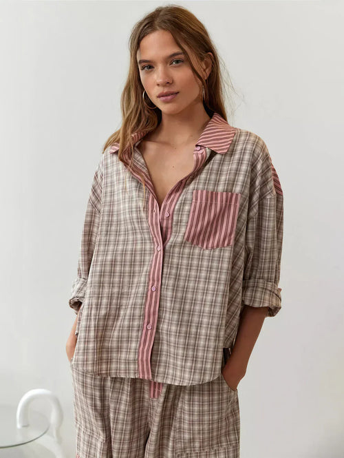 Conjunto de pijama a cuadros relajado para mujer