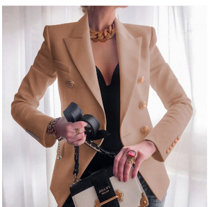 Elegant Double-Breasted Gold Button Blazer
