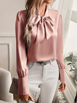 Blusa elegante con lazo y manga larga para mujer