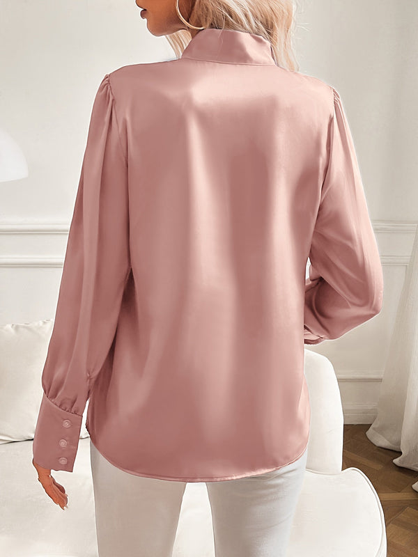 Blusa elegante con lazo y manga larga para mujer