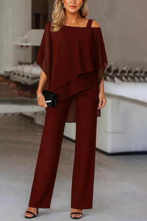 Women’s Elegant Off-Shoulder Layered Top & Wide Leg Pants Set