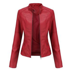 Classic Zip-Up Slim Fit Casual Moto Jacket for Women
