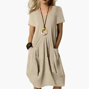 Women's Relaxed Fit Midi Dress with Pockets