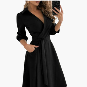 Women's Elegant Wrap Midi Dress with Tie Waist