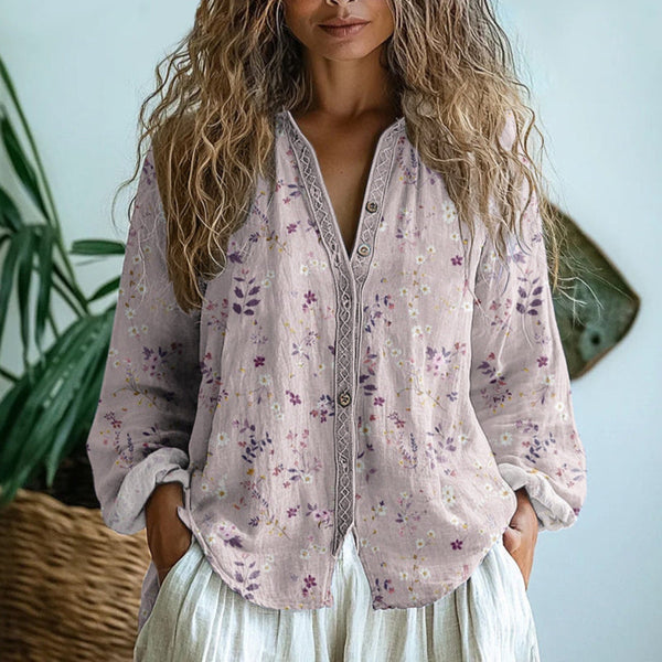 Women’s Vintage Floral Boho Button-Up Blouse